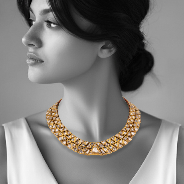 Polki Necklace with Triangular Gold Framework